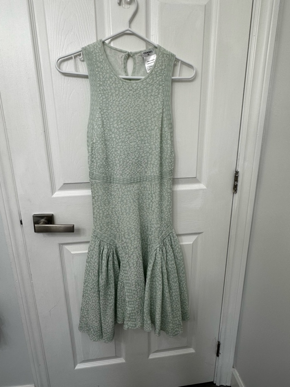 Authentic CHANEL Pale Mint Textured Sleeveless Midi Dress